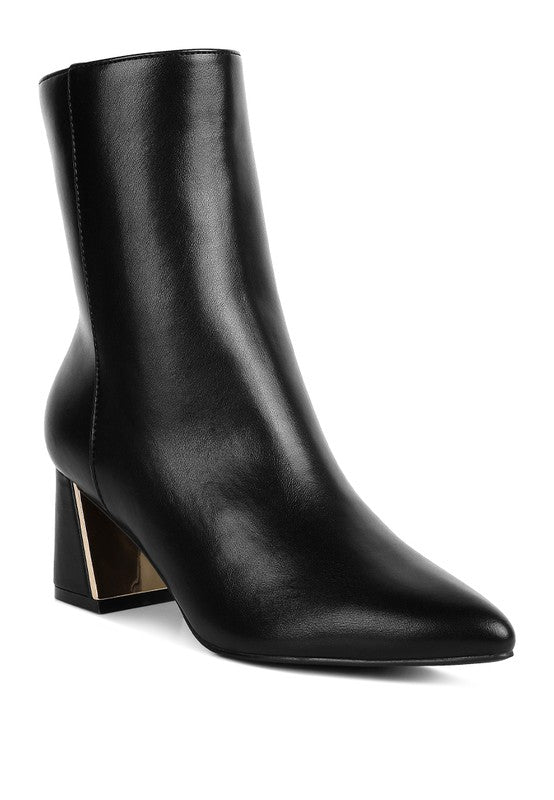 Kaira Metallic Accent Heel High Ankle Boots Black 5 by Rag Company | Fleurcouture