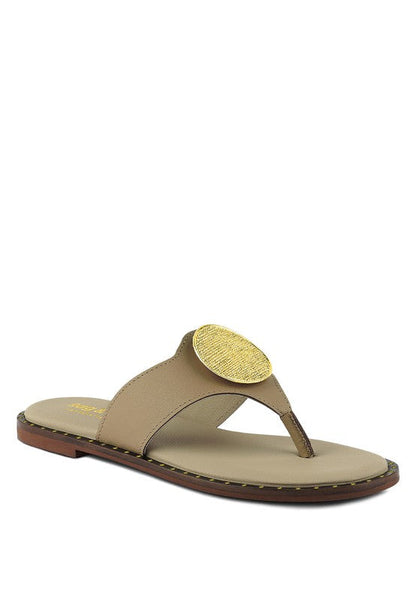 KATHLEEN Embellished Slip-On Thong Sandals BEIGE 5 by Rag Company | Fleurcouture