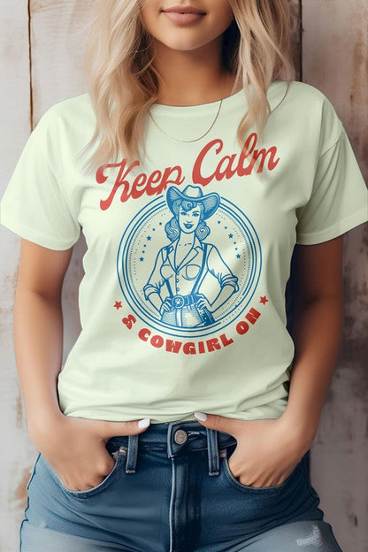 Keep Calm Cowgirl On Western Graphic Tee Citron S by Rebel Stitch | Fleurcouture