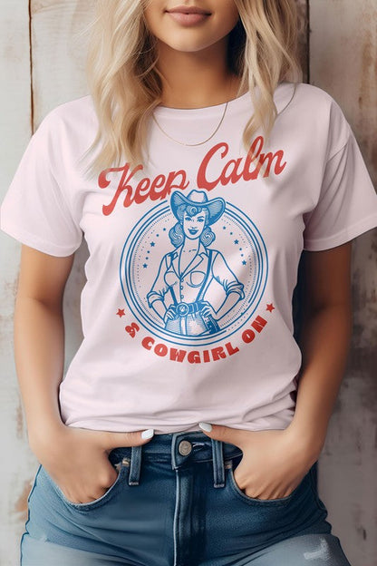 Keep Calm Cowgirl On Western Graphic Tee Soft Pink S by Rebel Stitch | Fleurcouture