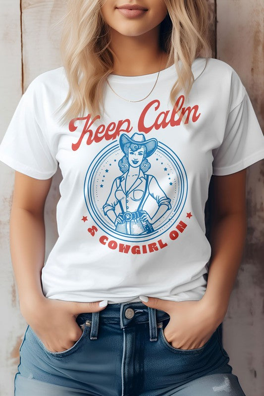 Keep Calm Cowgirl On Western Graphic Tee White S by Rebel Stitch | Fleurcouture