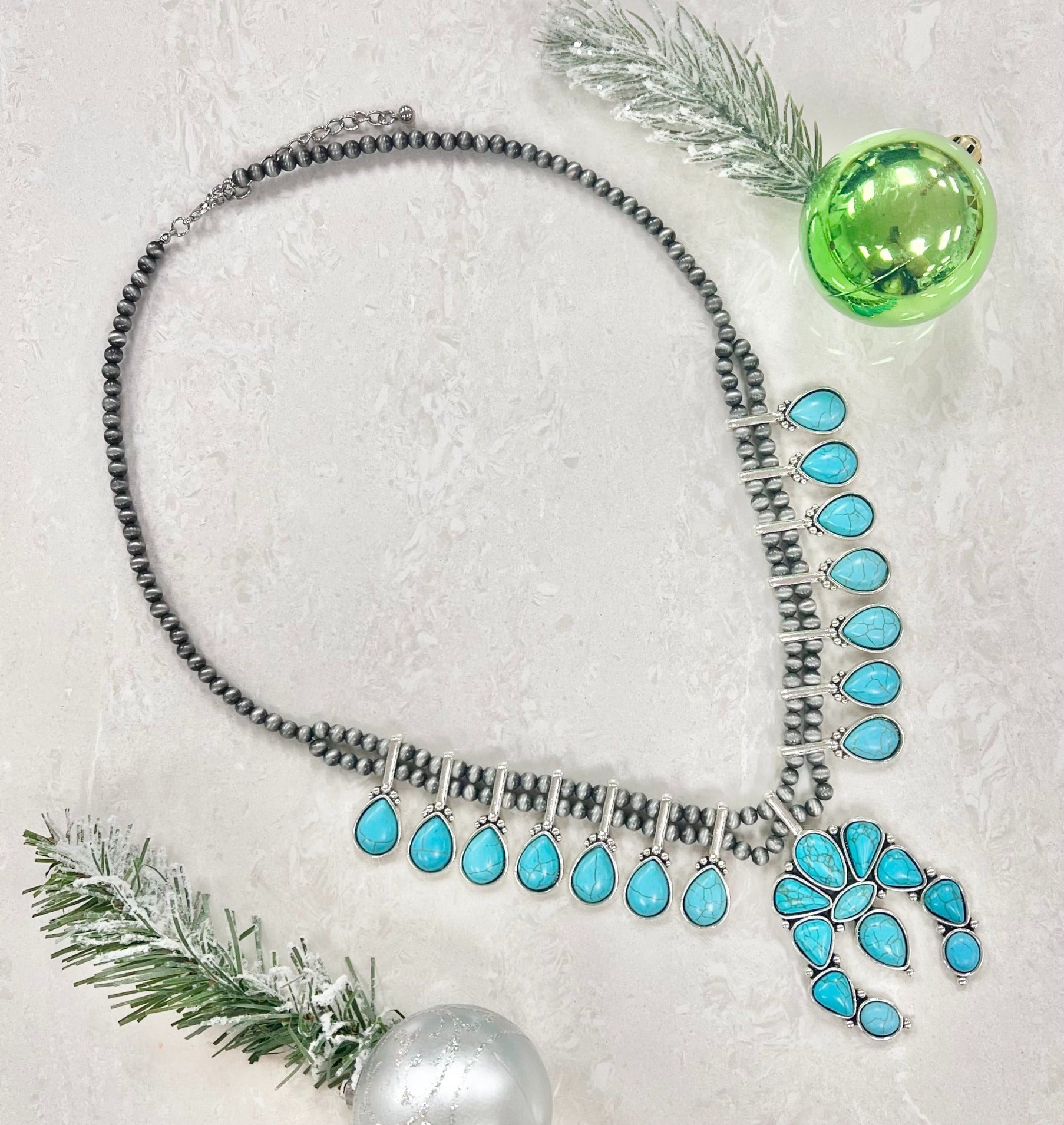 Keep Me Sassy Squash Blossom Necklace Silver Turquoise One Size Necklace by Grace &amp; Emma | Fleurcouture