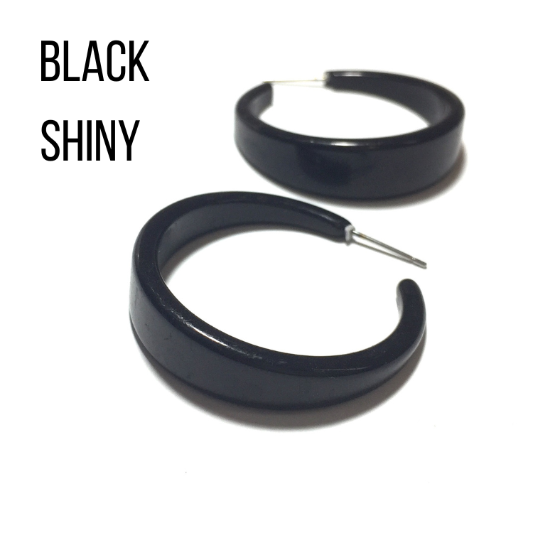 Keira Frosted Hoop Earrings Black Shiny Keira Hoop by Leetie Lovendale | Fleurcouture