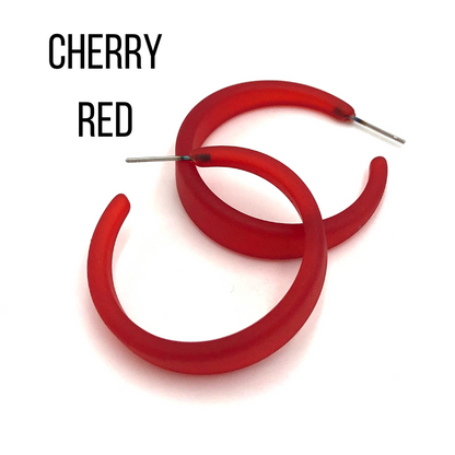Keira Frosted Hoop Earrings Cherry Red Keira Hoop by Leetie Lovendale | Fleurcouture