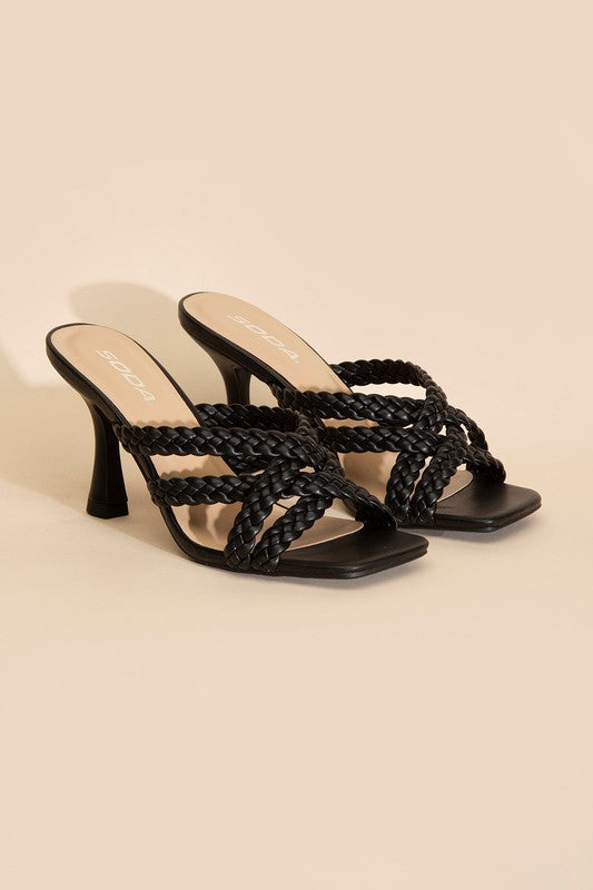 KELLAN-S Double Cross Braided Heels BLACK 5.5 by Fortune Dynamic | Fleurcouture