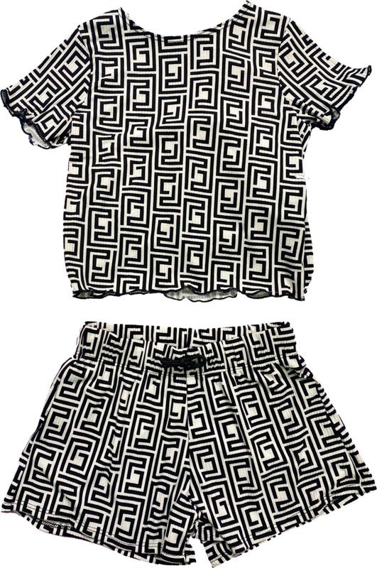 KIDS 2 - PIECE RIBBED PRINTED TOP AND SHORTS SET by Cheryl Creations | Fleurcouture