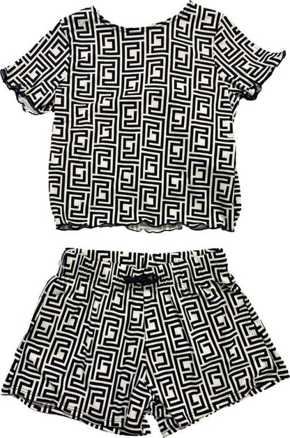 KIDS 2 - PIECE RIBBED PRINTED TOP AND SHORTS SET by Cheryl Creations | Fleurcouture