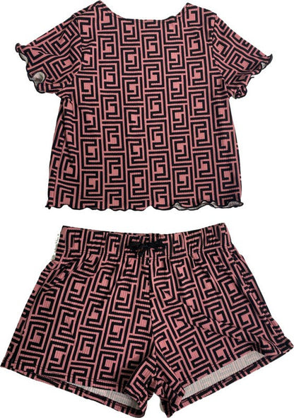 KIDS 2 - PIECE RIBBED PRINTED TOP AND SHORTS SET by Cheryl Creations | Fleurcouture