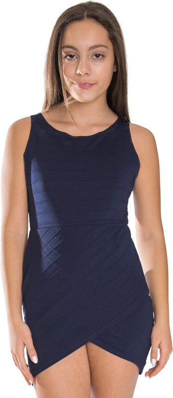 KIDS ENVELOPE BANDAGE DRESS Navy S by Cheryl Creations | Fleurcouture