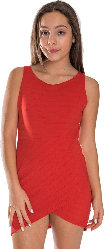 KIDS ENVELOPE BANDAGE DRESS Red S by Cheryl Creations | Fleurcouture