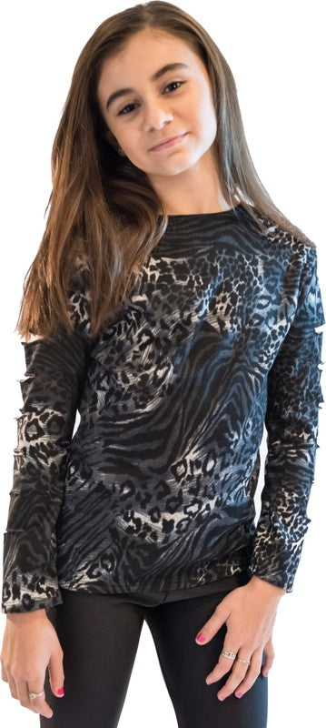 KIDS LEOPARD CUT SLEEVE TOP by Cheryl Creations | Fleurcouture