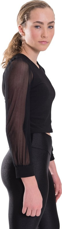 KIDS MESH LONG SLEEVE TOP Black by Cheryl Creations | Fleurcouture