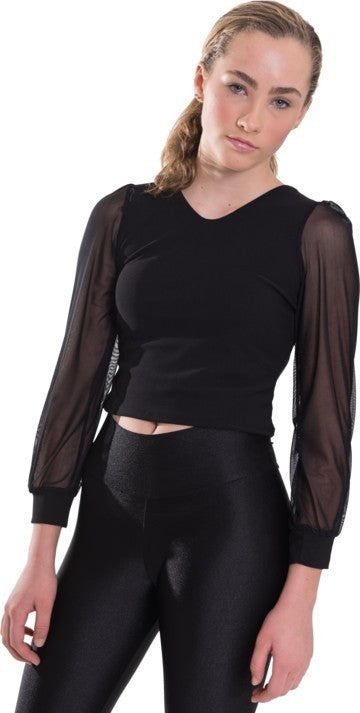 KIDS MESH LONG SLEEVE TOP Black S by Cheryl Creations | Fleurcouture