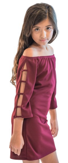 KIDS OFF THE SHOULDER LADDER DRESS Black S by Cheryl Creations | Fleurcouture