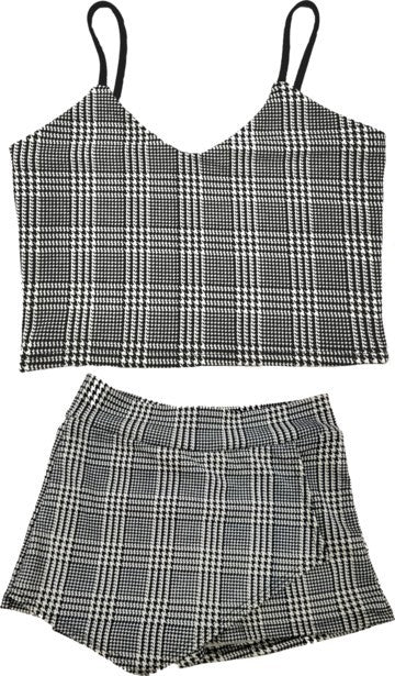 KIDS PLAID CROP TOP AND SKORT SET Black n White S by Cheryl Creations | Fleurcouture