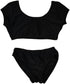 KIDS SHORT SLEEVE 2-PIECE BATHING SUIT Black S by Cheryl Creations | Fleurcouture