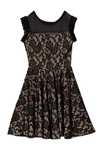 KIDS SLEEVELESS COMFORTABLE LACE SKATER DRESS Black n Nude S by Cheryl Creations | Fleurcouture