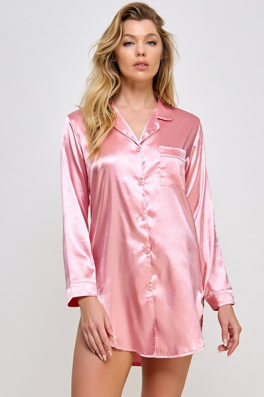 Kimberly Satin Sleepshirt Dusty Rose by BE WICKED | Fleurcouture