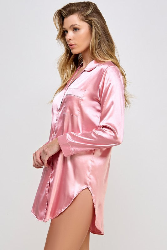 Kimberly Satin Sleepshirt Dusty Rose by BE WICKED | Fleurcouture