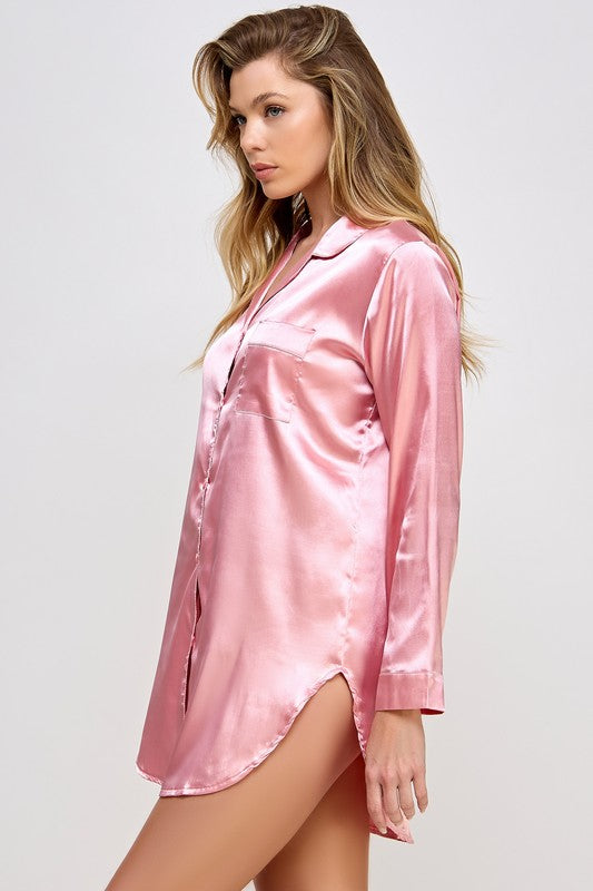 Kimberly Satin Sleepshirt Dusty Rose by BE WICKED | Fleurcouture