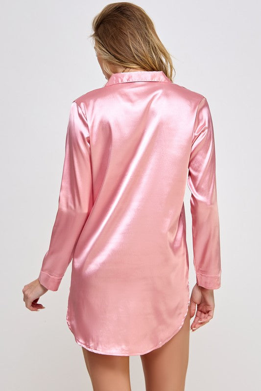 Kimberly Satin Sleepshirt Dusty Rose by BE WICKED | Fleurcouture