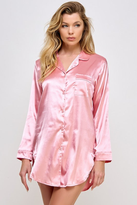 Kimberly Satin Sleepshirt Dusty Rose S by BE WICKED | Fleurcouture