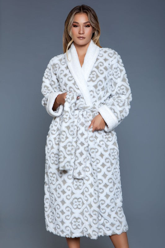 Kimmie Robe White/Grey by BE WICKED | Fleurcouture