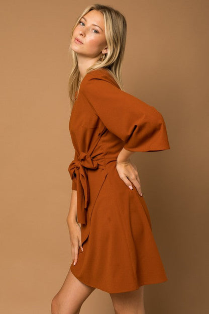 Kimono Sleeve Tie Wrap Dress Brown by Gilli | Fleurcouture