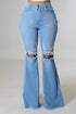 Knee Rip Flare Jean in Medium Wash Medium Wash 15 Flare Jeans by GJG Denim | Fleurcouture