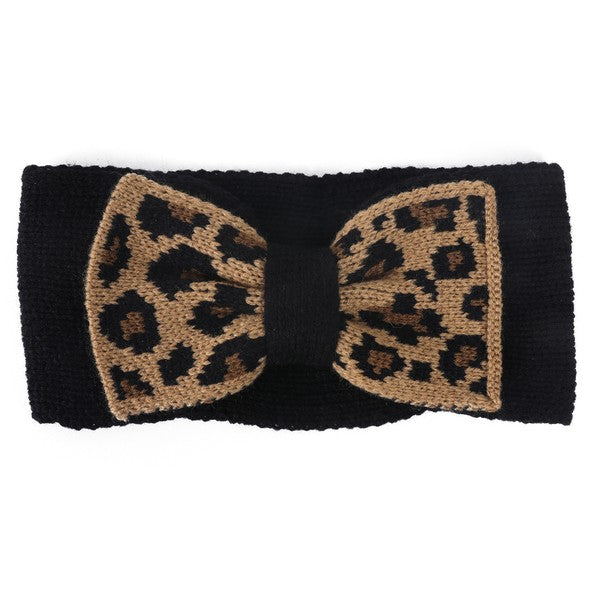 KNIT LEOPARD BOW HEADBAND BKMT Os by Bella Chic | Fleurcouture