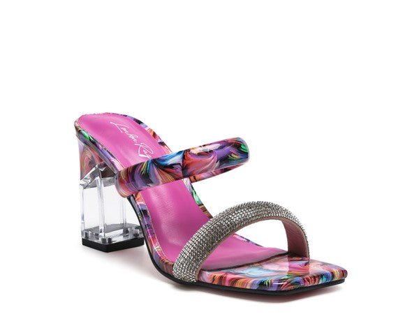 KRYPTON Clear Block Heeled Marble Print Slides by Rag Company | Fleurcouture