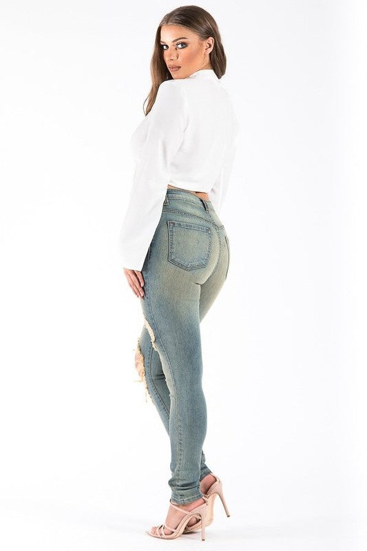 Kylie Skinny Jean in Sand Light Wash by GJG Denim | Fleurcouture