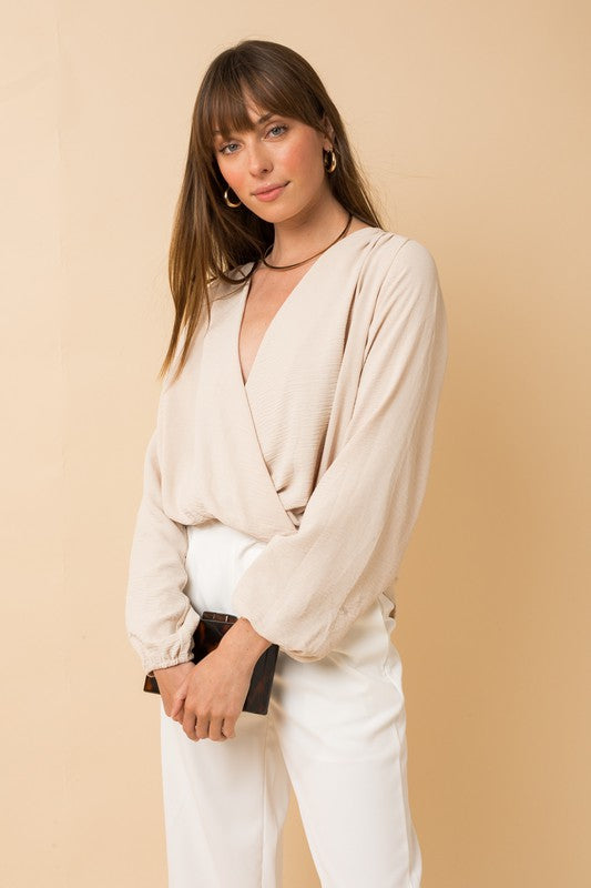 L/S Surplice Shoulder Shirring Top L by Gilli | Fleurcouture