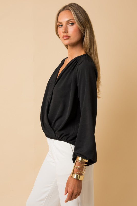 L/S Surplice Shoulder Shirring Top L by Gilli | Fleurcouture