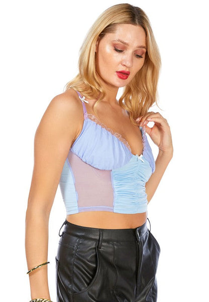 Lace Detail Ruched Corset Cami Purple L by Rag Company | Fleurcouture