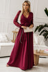 Lace Detail Surplice Tie-Waist Maxi Dress Wine S Women&