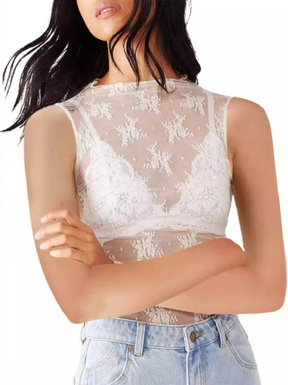 Lace Mock Neck Top White XS Women&