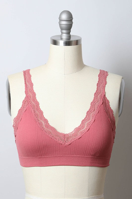 Lace Trim Padded Bralette Mauve XS/S by Leto Accessories | Fleurcouture