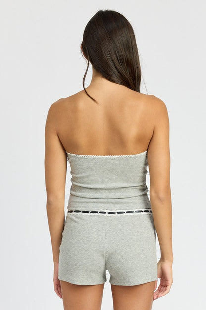 LACE TRIM TUBE TOP H GREY by Emory Park | Fleurcouture
