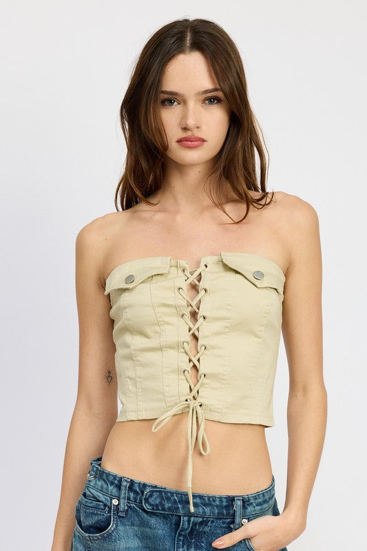 LACE UP CORSET BUSTIER TOP NATURAL S by Emory Park | Fleurcouture