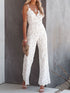 Lace V-Neck Spaghetti Strap Jumpsuit White XS Jumpsuits by Trendsi | Fleurcouture