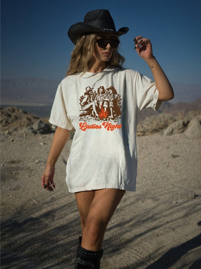 Ladies Night Camping Graphic Tee Cream L by Ocean and 7th | Fleurcouture