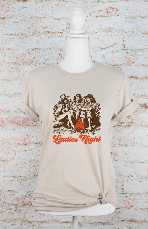 Ladies Night Camping Graphic Tee Heather Dust L by Ocean and 7th | Fleurcouture