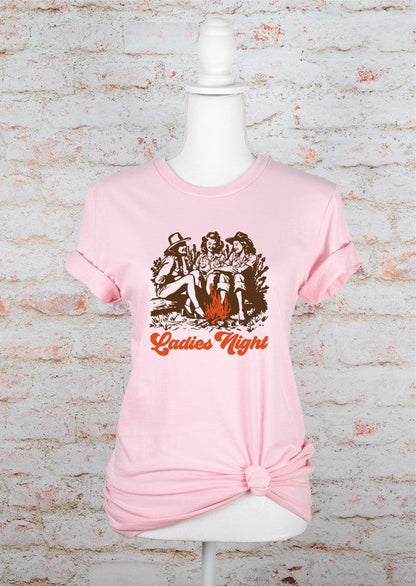 Ladies Night Camping Graphic Tee Soft Pink L by Ocean and 7th | Fleurcouture