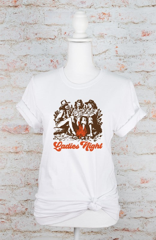 Ladies Night Camping Graphic Tee White L by Ocean and 7th | Fleurcouture