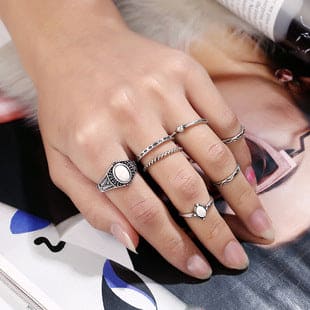 lady geometric alloy plating artificial gemstones women&