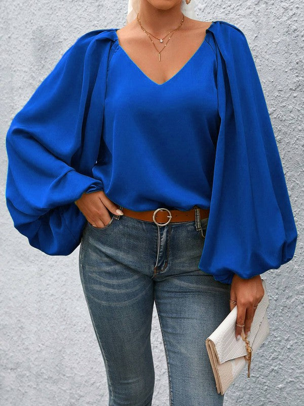 Lantern Sleeve Blouse Blue S by Miss Sparkling | Fleurcouture
