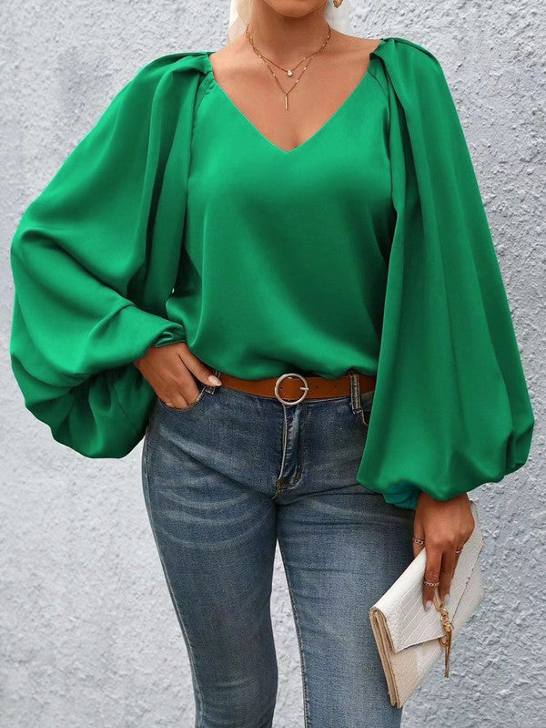 Lantern Sleeve Blouse Green S by Miss Sparkling | Fleurcouture