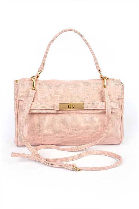 Large Top Handle Linen Convertible Bag Pink O/S by Artini Accessories | Fleurcouture
