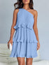 Layered Single Shoulder Mini Dress Light Blue S Women&